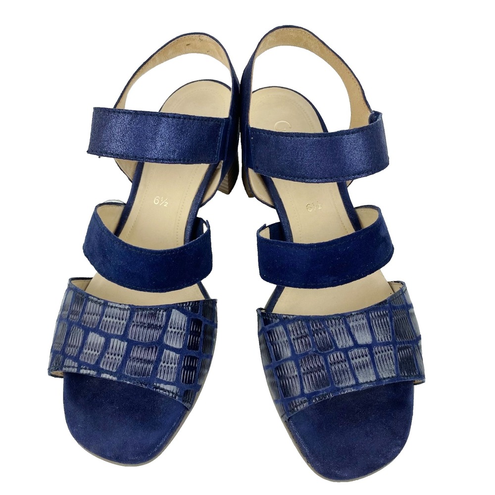 Gabor Suede Sandals Women's 6.5 Blue Strappy Shoes LKNU Embossed Portugal, Fine!